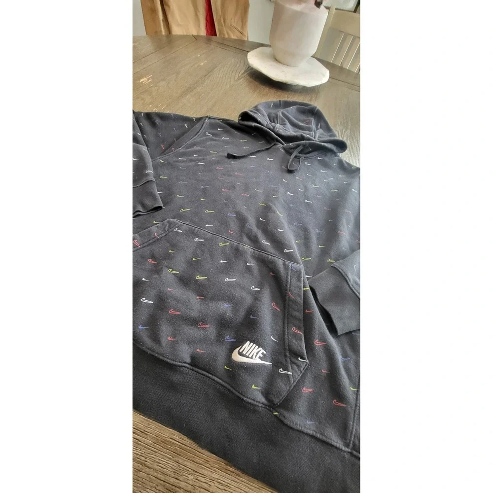 Nike Sportswear Club Fleece Hoodie Mens‎ XL Black All Over Swoosh Print Y2K